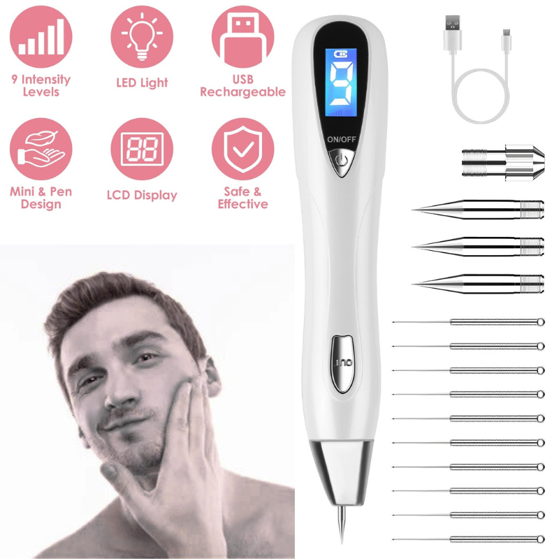 1Pc Skin Tag Remover Skin Tag Repair Kit Tattoo Freckle Wart Mole Remover Pen With 9 Intensity Levels 10 Fine Needles 3 Coarse Needles